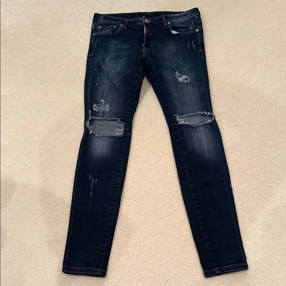 Represent Men’s Distressed Dark Blue Jeans - Size: 34